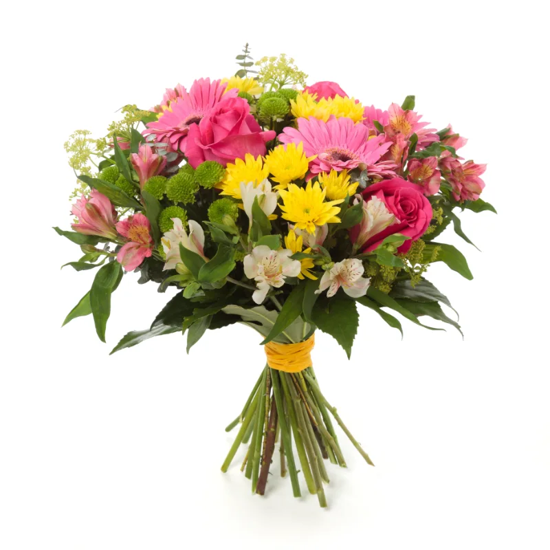 Bouquet con rose rosa, gerbere rosa e alstroemeria