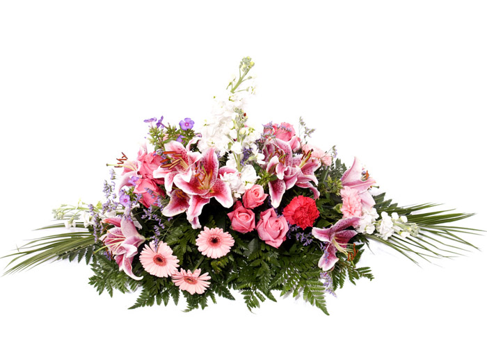 Cuscino Funebre con rose, gigli e gerbere